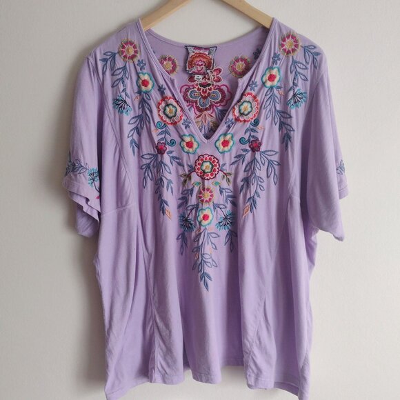 Johnny Was Purple Embellished Short Sleeve Blouse - Picture 1 of 12